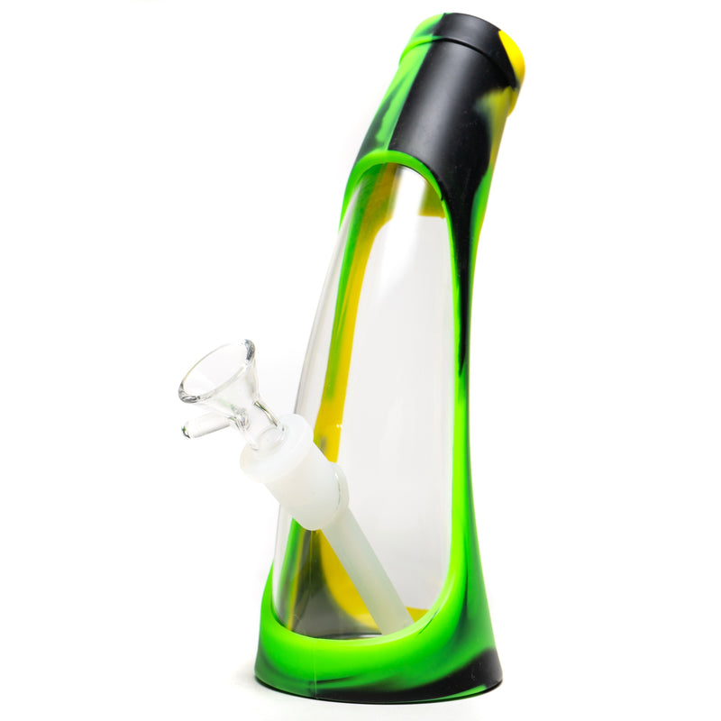 Shooters - 9" Silicone Waterpipe w/ Glass Body - Green, Yellow & Black - The Cave