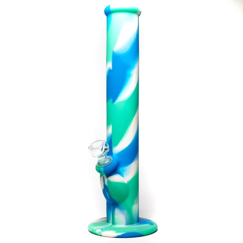 Shooters - 14" Silicone Straight w/ Glass Downstem - Green, White & Blue - The Cave