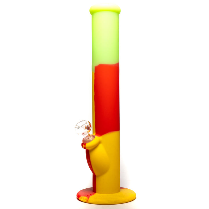 Shooters - 14" Silicone Straight w/ Glass Downstem - Light Green, Red & Yellow - The Cave