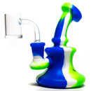 Shooters - 5" Silicone Bubbler w/ Quartz Banger - Green, Blue & White - The Cave