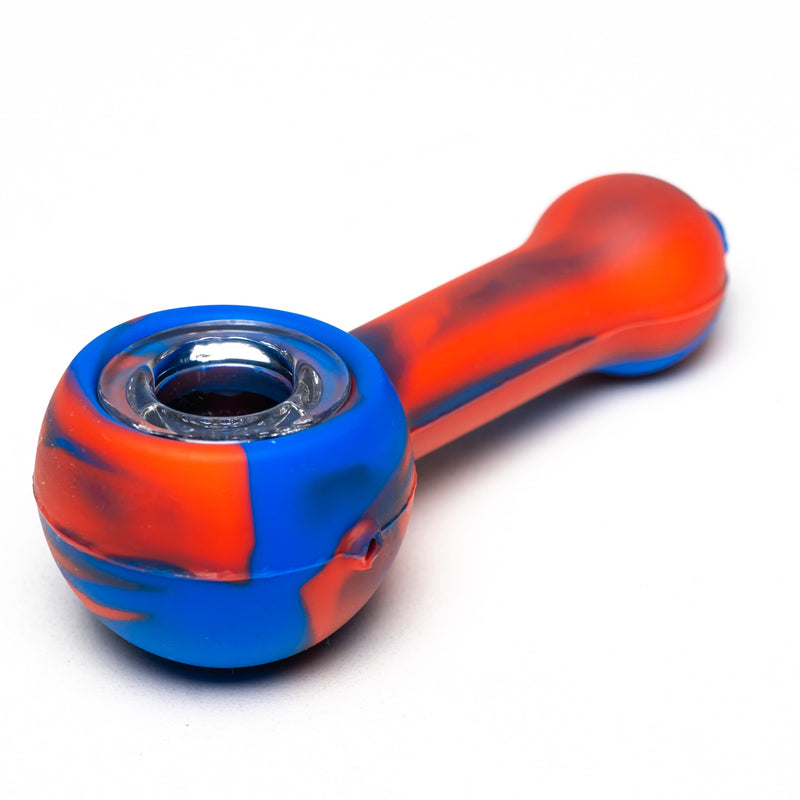 Shooters - 4" Silicone & Glass Hand Pipe - Red & Blue - The Cave