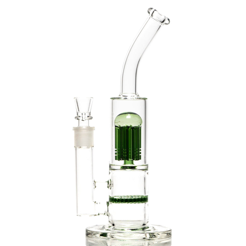 Shooters - Double Chamber Bubbler - Honeycomb to 6 Arm Tree Perc - Green - The Cave
