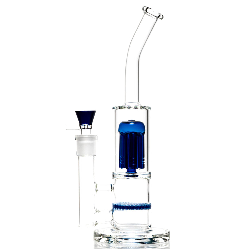 Shooters - Double Chamber Bubbler - Honeycomb to 6 Arm Tree Perc - Blue - The Cave