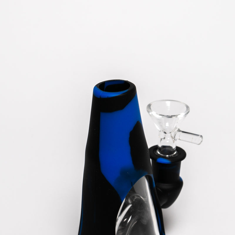 Shooters - 6" Silicone Cone Waterpipe - Black & Blue - The Cave