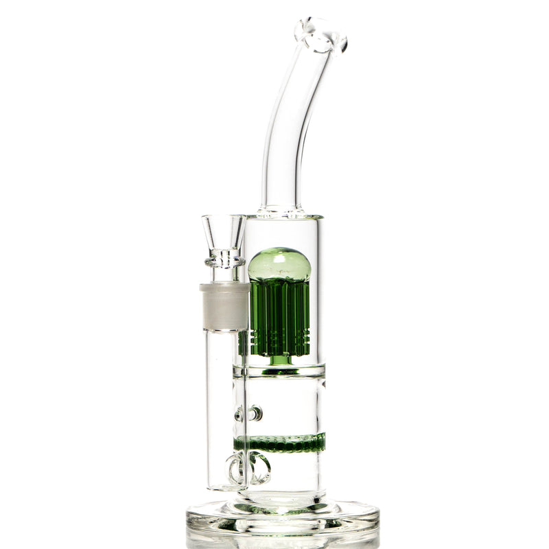 Shooters - Double Chamber Bubbler - Honeycomb to 6 Arm Tree Perc - Green - The Cave