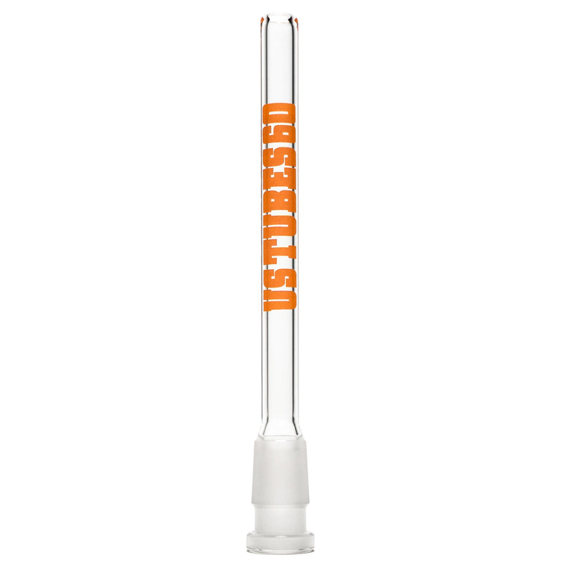 US Tubes - 18/14mm Female Open Downstem - 6.0" - Clear w/ Orange - The Cave
