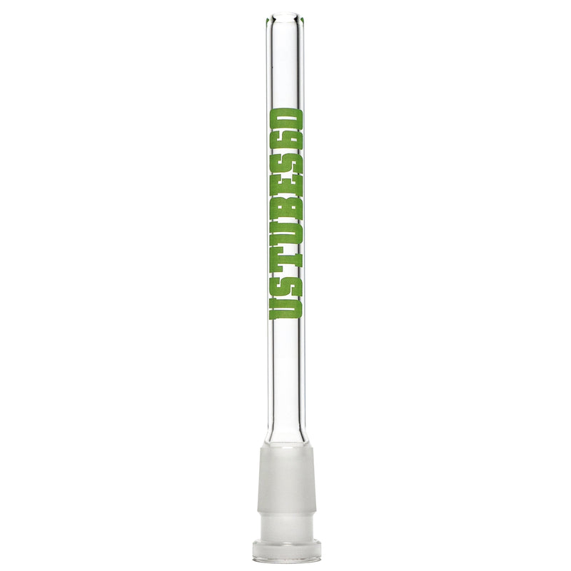 US Tubes - 18/14mm Female Open Downstem - 6.0" - Clear w/ Lime Green - The Cave