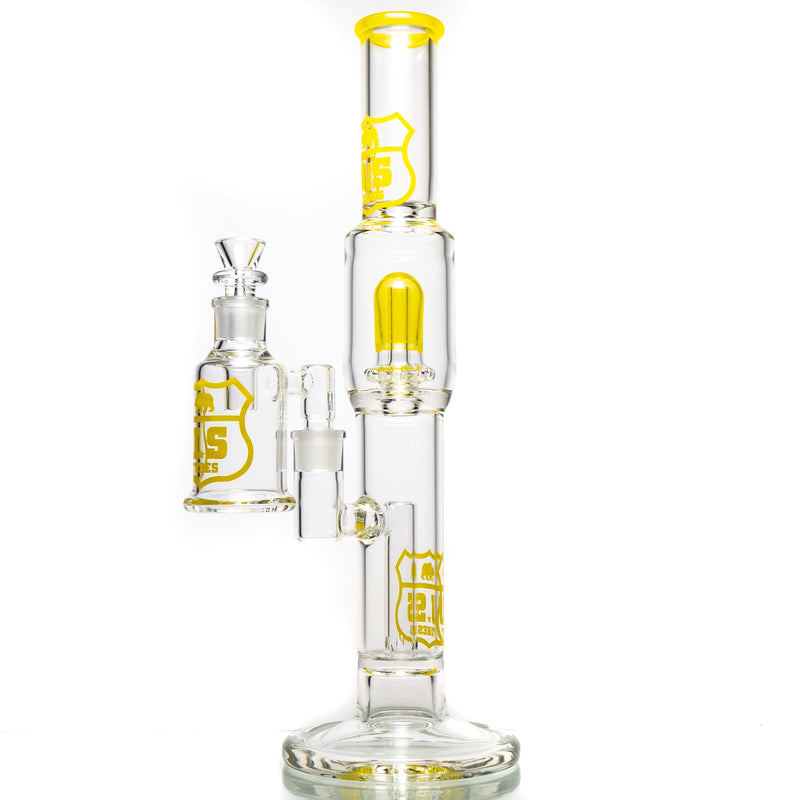 US Tubes - 17" Fixed Straight w/ Dry Catcher - 3 Slit/Circ - Yellow Accents - The Cave