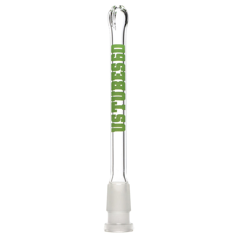 US Tubes - 18/14mm Female 3 Slit Downstem - 6.0" - Clear w/ Lime Green - The Cave
