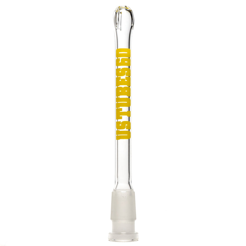 US Tubes - 18/14mm Female 3 Slit Downstem - 6.0" - Clear w/ Yellow - The Cave