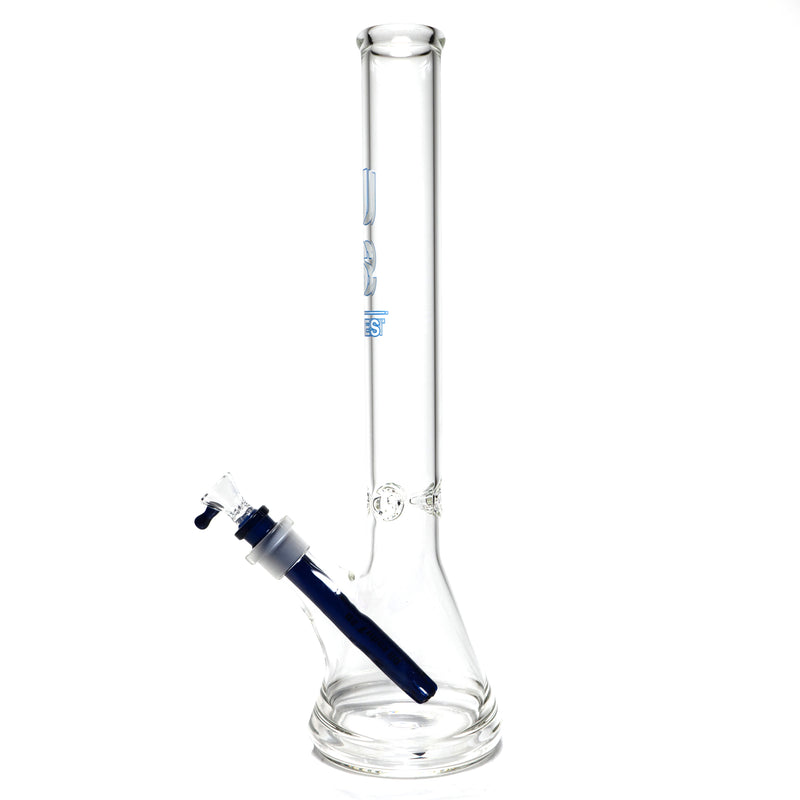 US Tubes - 18" Beaker 50x5 w/ 24mm Joint - White & Blue Vertical Label - The Cave