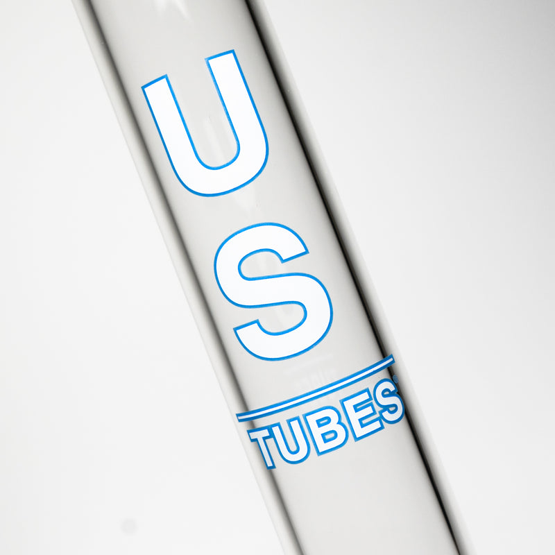 US Tubes - 18" Beaker 50x5 w/ 24mm Joint - White & Blue Vertical Label - The Cave