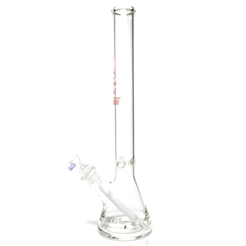 US Tubes - 20" Beaker 50x5 w/ 24mm Joint - White & Red Vertical Label w/ Purple Handle Slide - The Cave