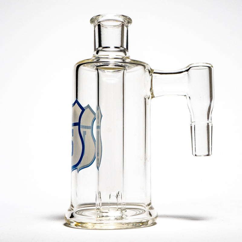 US Tubes - Ash Catcher - 14mm 90° - White & Blue Highway Label - The Cave