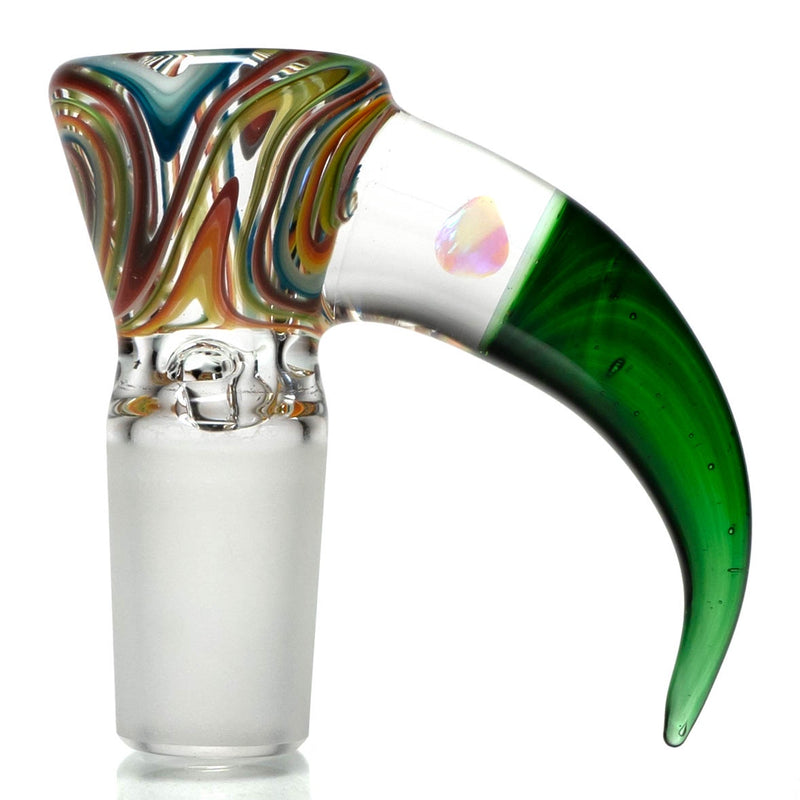 Unity Glassworks - 3 Hole Worked Opal Horn Slide - 14mm - Clear Rainbow & Exp. Green - The Cave