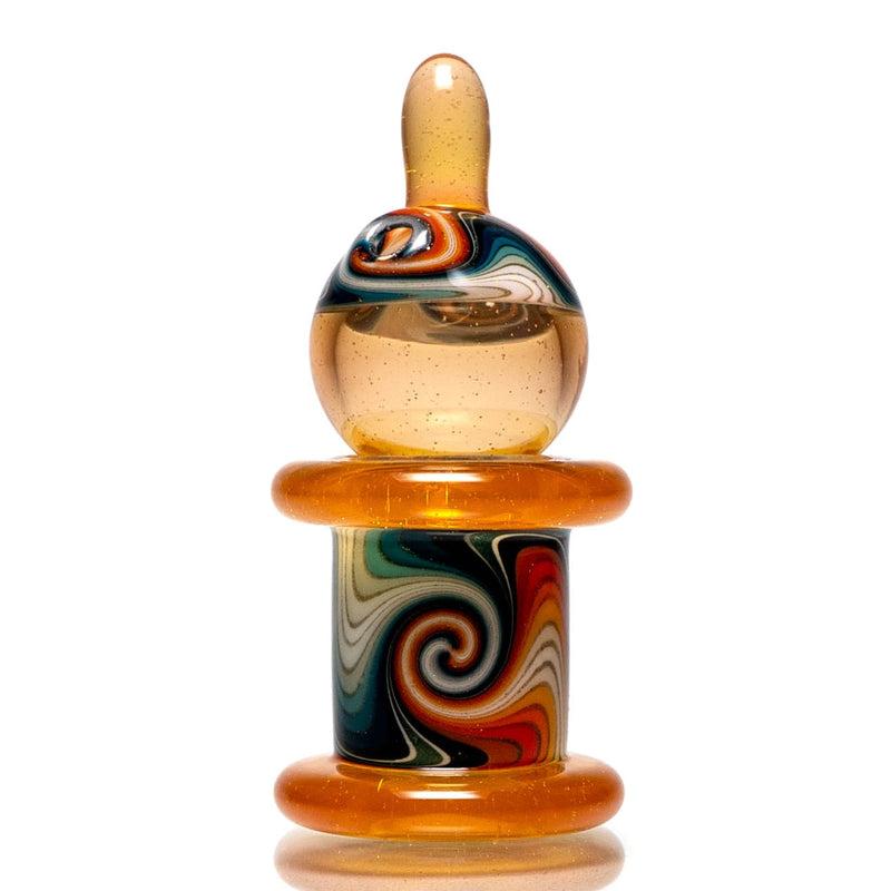 Unity Glassworks - Worked Directional Bubble Cap - Thomas' T. Orange w/ Fire & Ice - The Cave
