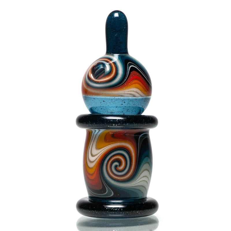 Unity Glassworks - Worked Directional Bubble Cap - Blue Stardust w/ Fire & Ice - The Cave