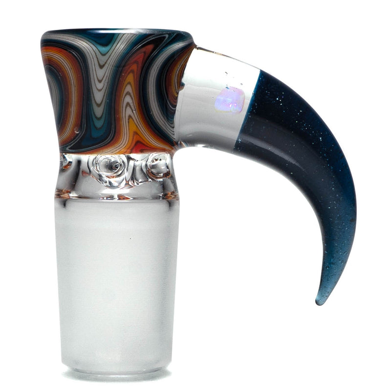 Unity Glassworks - 4 Hole Worked Opal Horn Slide - 18mm - Fire Ice & Blue Stardust - The Cave