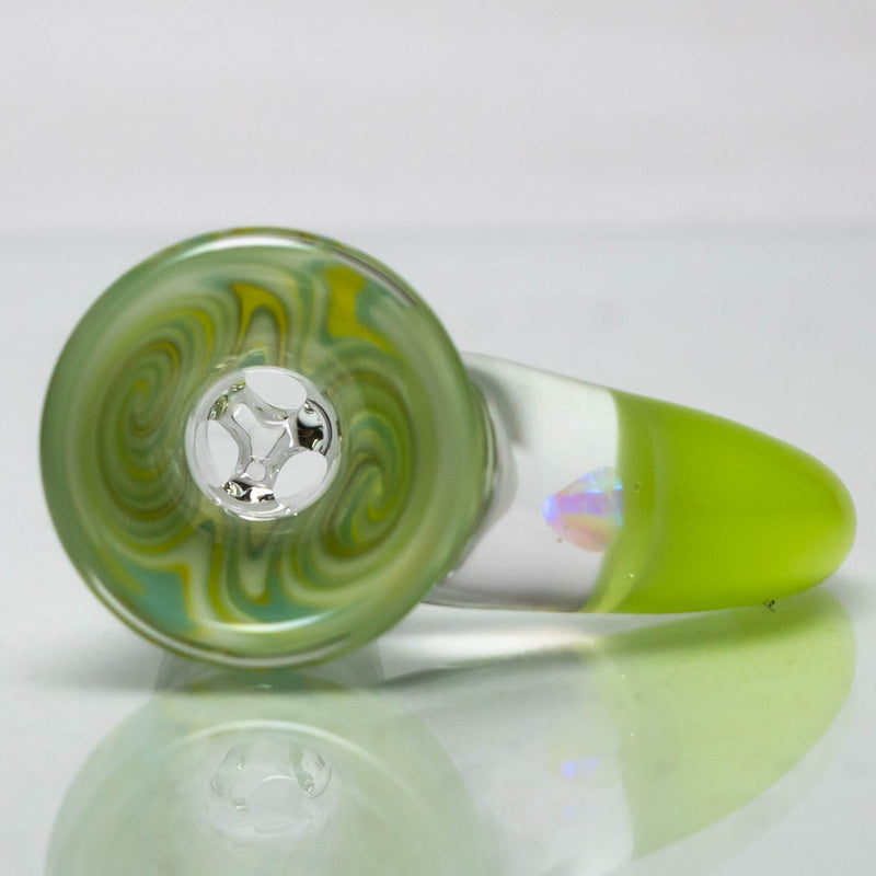 Unity Glassworks - 3 Hole Worked Opal Horn Slide - 14mm - Green White & Antidote - The Cave