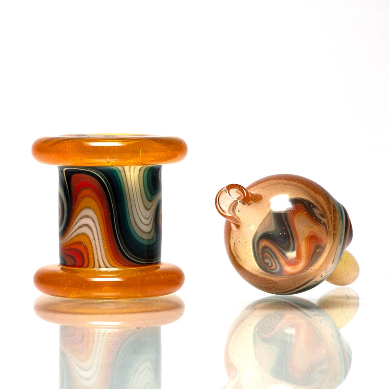 Unity Glassworks - Worked Directional Bubble Cap - Thomas' T. Orange w/ Fire & Ice - The Cave