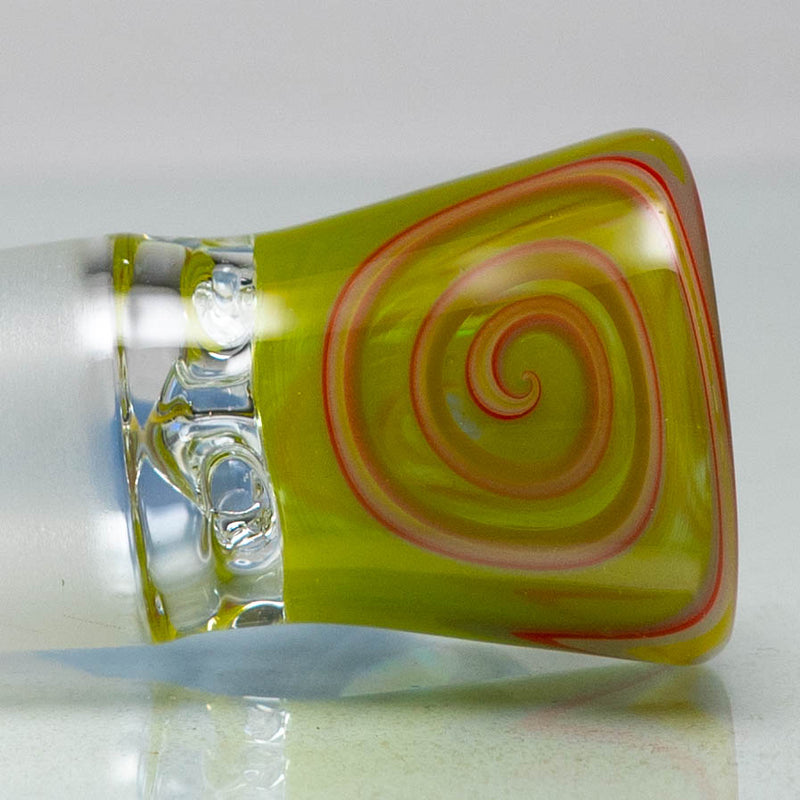 Unity Glassworks - 4 Hole Worked Opal Horn Slide - 18mm - Watermelon & Blue Satin - The Cave