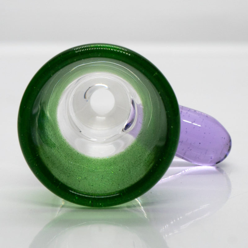Unity Glassworks - Single Hole Martini Slide - 18mm - Green Stardust & Purple Rain - The Cave