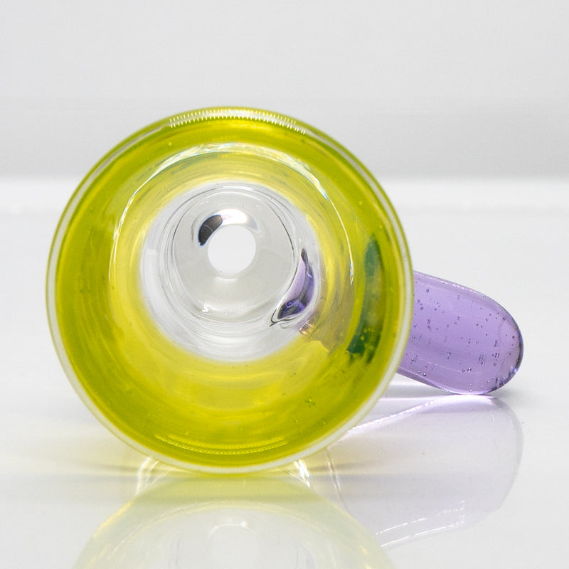 Unity Glassworks - Single Hole Martini Slide - 18mm - CFL Sunset Slyme & Purple Rain - The Cave