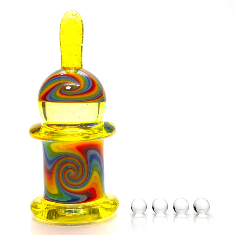 Unity Glassworks - Worked Directional Bubble Cap - Citrine w/ Rainbow Linework - The Cave