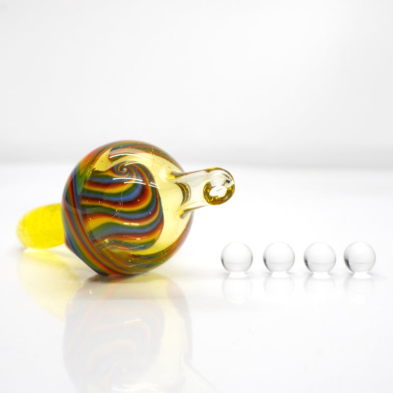 Unity Glassworks - Worked Directional Bubble Cap - Citrine w/ Rainbow Linework - The Cave