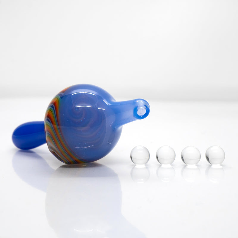 Unity Glassworks - Worked Directional Bubble Cap - Baby Blue Cheese w/ Rainbow Linework - The Cave