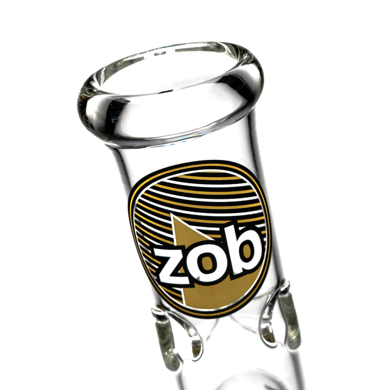 ZOB Glass - 19" Beaker Double UFO Perc - Striped Circle Label - Yellow & Black - The Cave