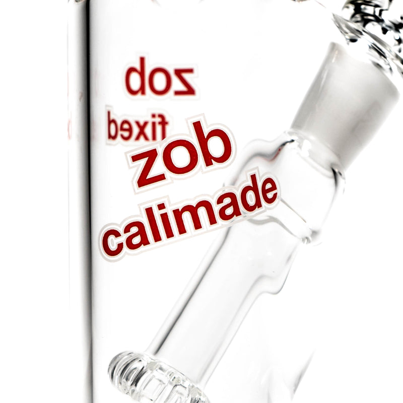 ZOB Glass - 14" Straight Fixed Circ Stem - Shattered Label - Red & Sandblast - The Cave