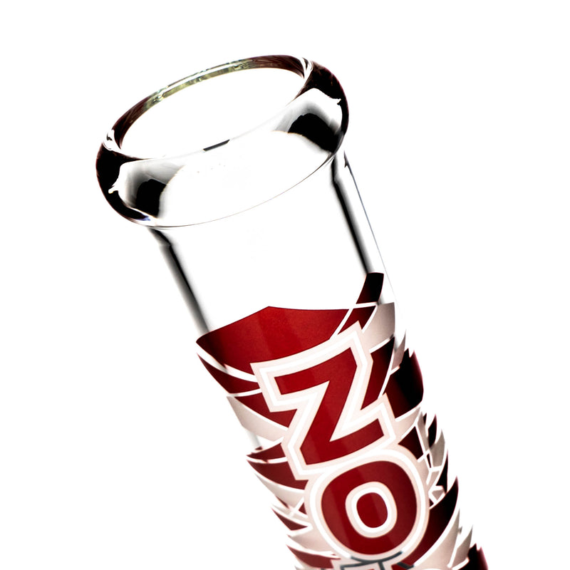 ZOB Glass - 14" Straight Fixed Circ Stem - Shattered Label - Red & Sandblast - The Cave