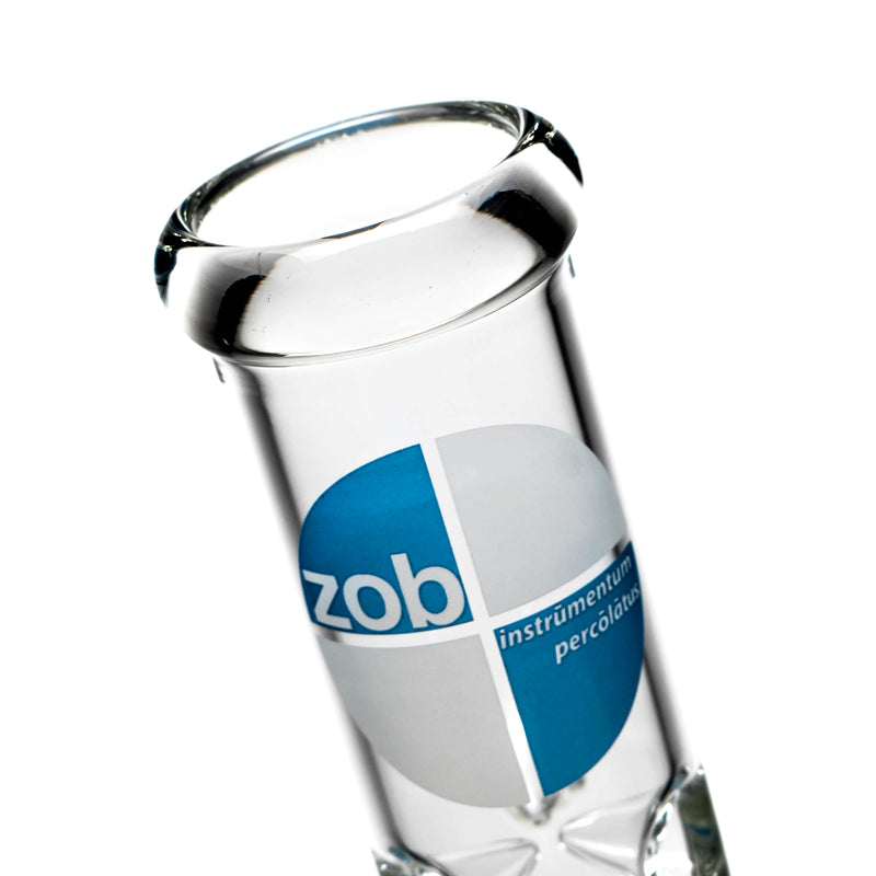 ZOB Glass - 18" Straight Zobello to UFO Perc - Crosshair Label - Blue & Sandblast - The Cave