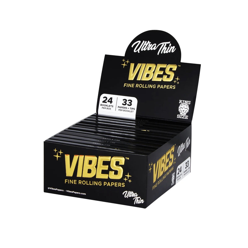 Vibes - King Size Slim Ultra Thin - 33 Paper Booklet w/ Tips - 24 Pack Box - The Cave