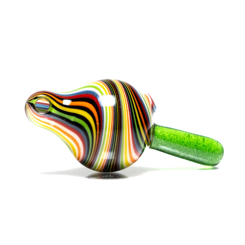 K2 Glass - Spinner Bubble Cap - Medium - Double Rainbow Swirl w/ Green Stardust - The Cave
