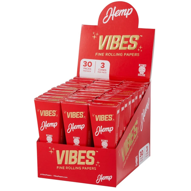Vibes - King Size Hemp - 3 Cones - 30 Pack Box - The Cave