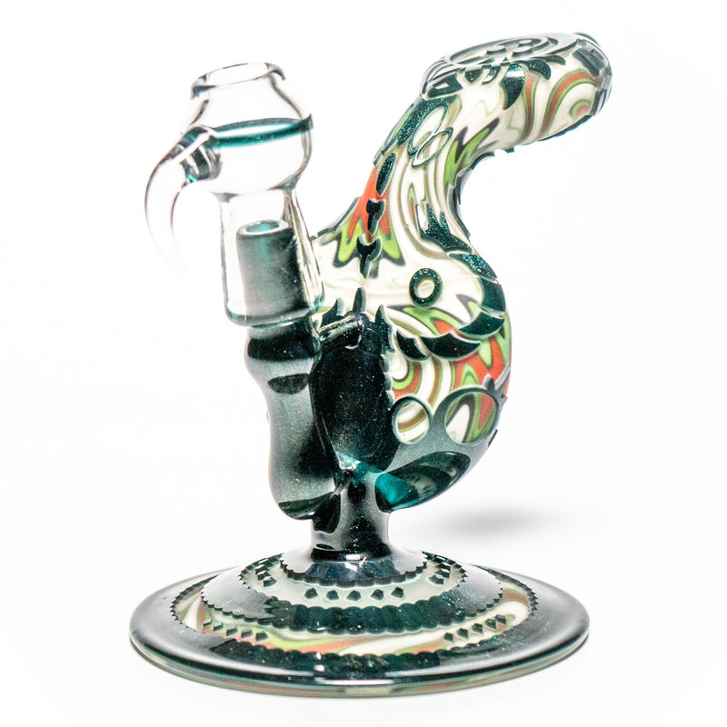 Liberty - Stemless Disc Bubbler - Blue Stardust, Green, Red & White - The Cave