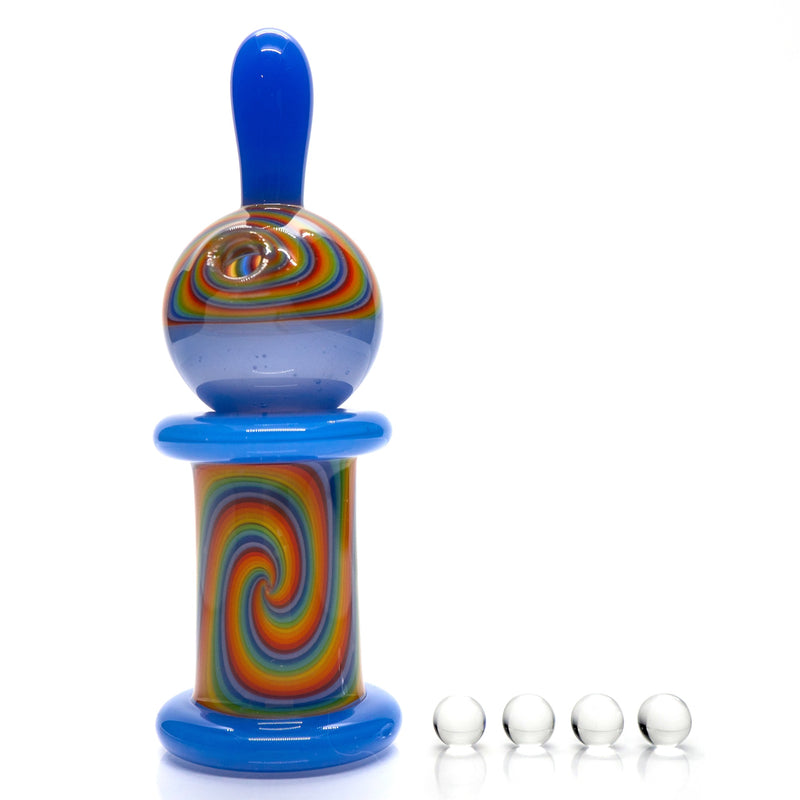 Unity Glassworks - Worked Directional Bubble Cap - Baby Blue Cheese w/ Rainbow Linework - The Cave